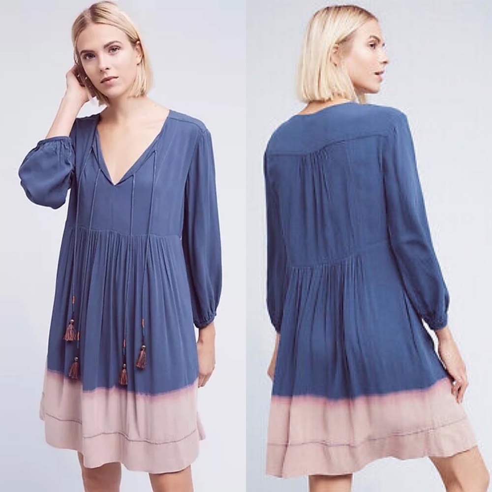 Anthropologie Holding Horses Blue Dip Dye Tassel Peasant Dress 4